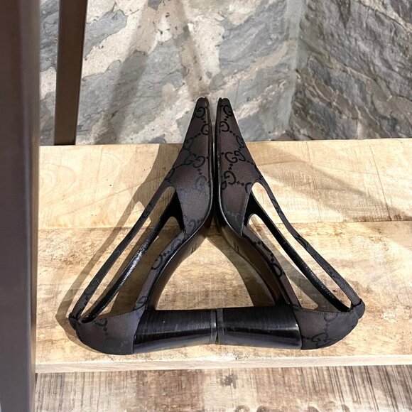 Gucci Vintage Dark Brown Canvas GG Square Toe Pumps - Picture 6 of 11